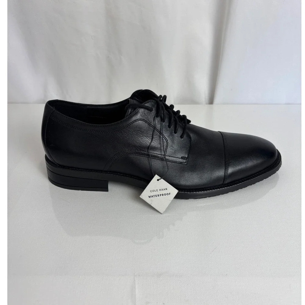 NWT Cole Haan ME‎ Cap Oxford Shoes Mens Size 9 Black Waterproof Leather Oxford